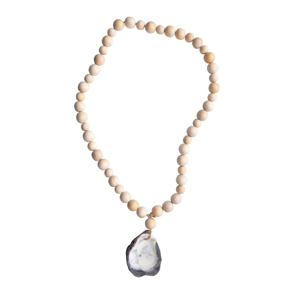 Creative Co-Op Mango Wood Beads with Oyster Shell Pendant/NWT